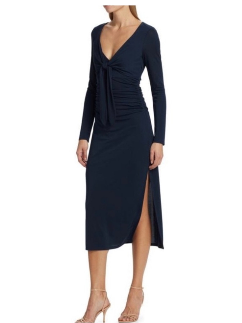 CINQÀ SEPT Brenna Jersey Tie Ruched Midi-Dress Navy